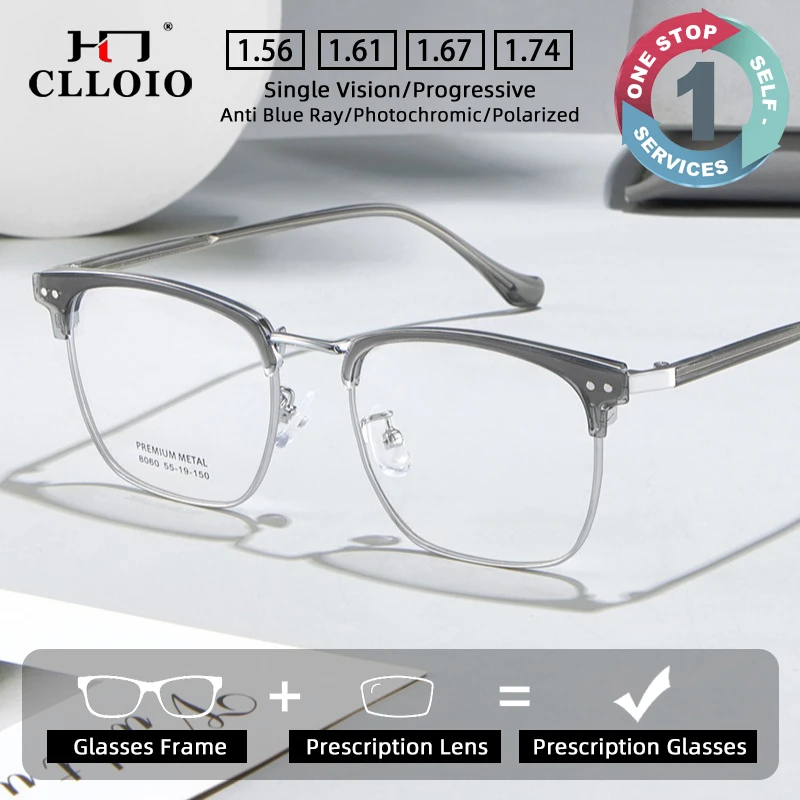 

CLLOIO Fashion Casual Style Prescription Glasses Anti-Reflective Alloy Eyebrow Frame Myopia Glasses Progressive Reading Eyewear