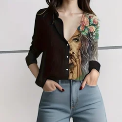 Spring And Summer Europe And The United States New StyleColor Burst Style Casual Lapel Print Fashion Shirt Blouse Trend