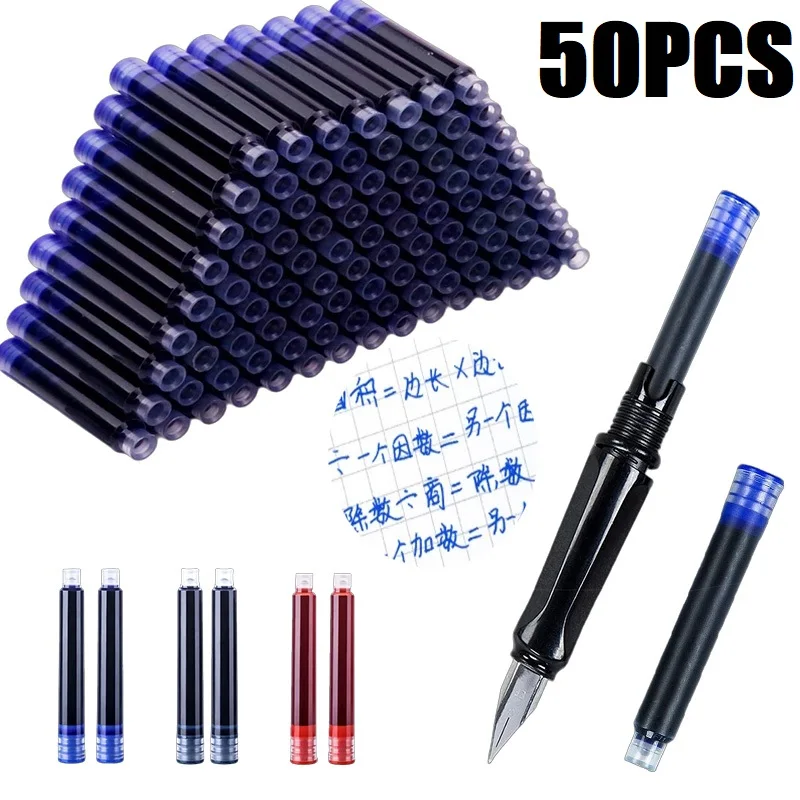 

50pcs Large Capacity Black/Red/Blue Pen Refill Universal Fountain Pen Ink Cartridge Practise Calligraphy Office Supplies GB03