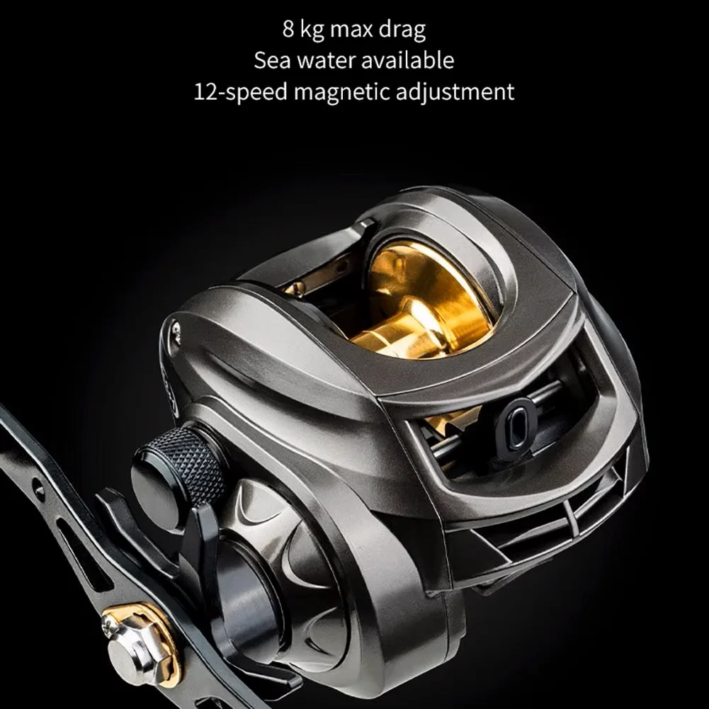 Baitcasting Fishing Reel 8KG Max Drag 12+1 BB Bearing 7.2:1 High Speed Fishing Reel Low-profile Fishing Reel for Fishing