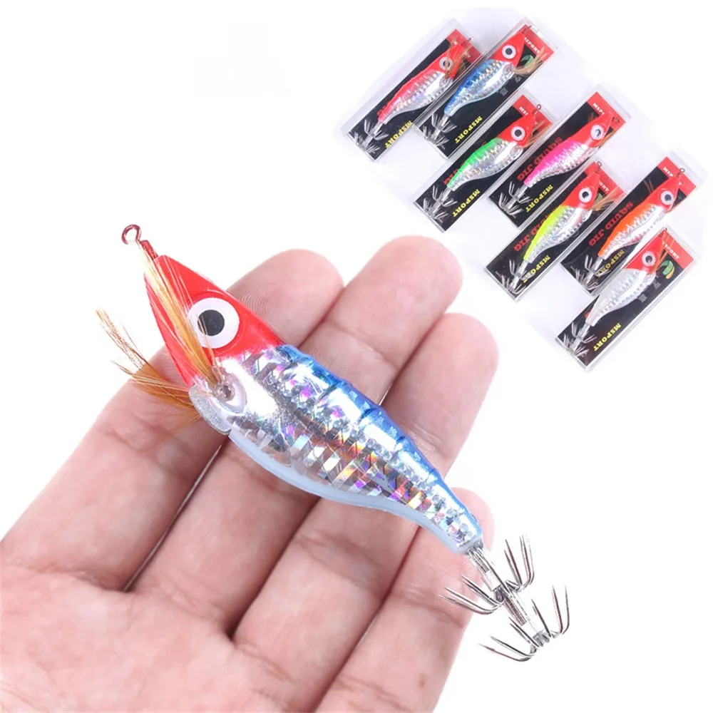 Squid Jig Luminous Hook 10Cm-9G Octopus Squid Jigging Bait Wood Shrimp Fishing Lure For Sea Boat Fishing Tackle