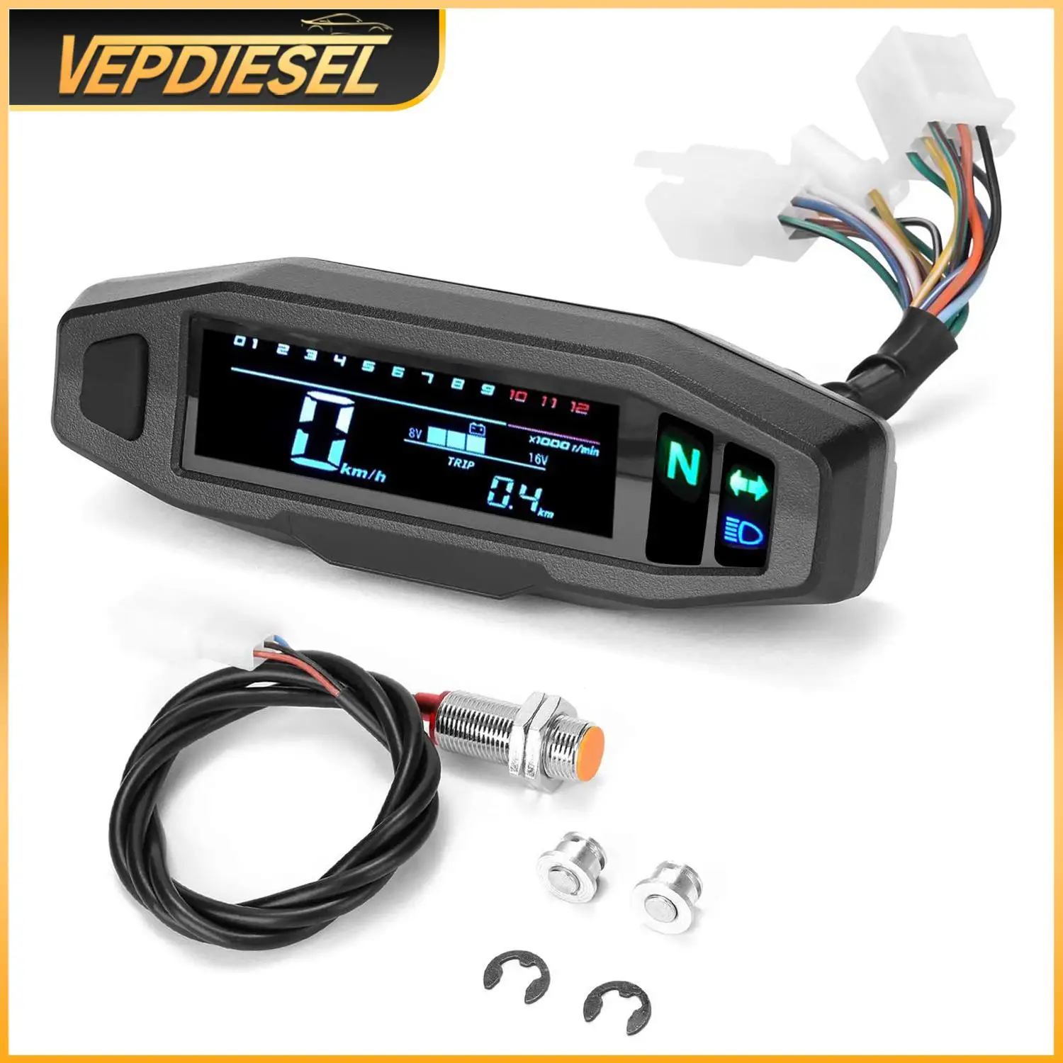 

Mini Universal Motorcycle Speedometer Odometer Tachometer RPM Fuel Meter Backlit LCD Digital Electric Injection Carburetor Meter