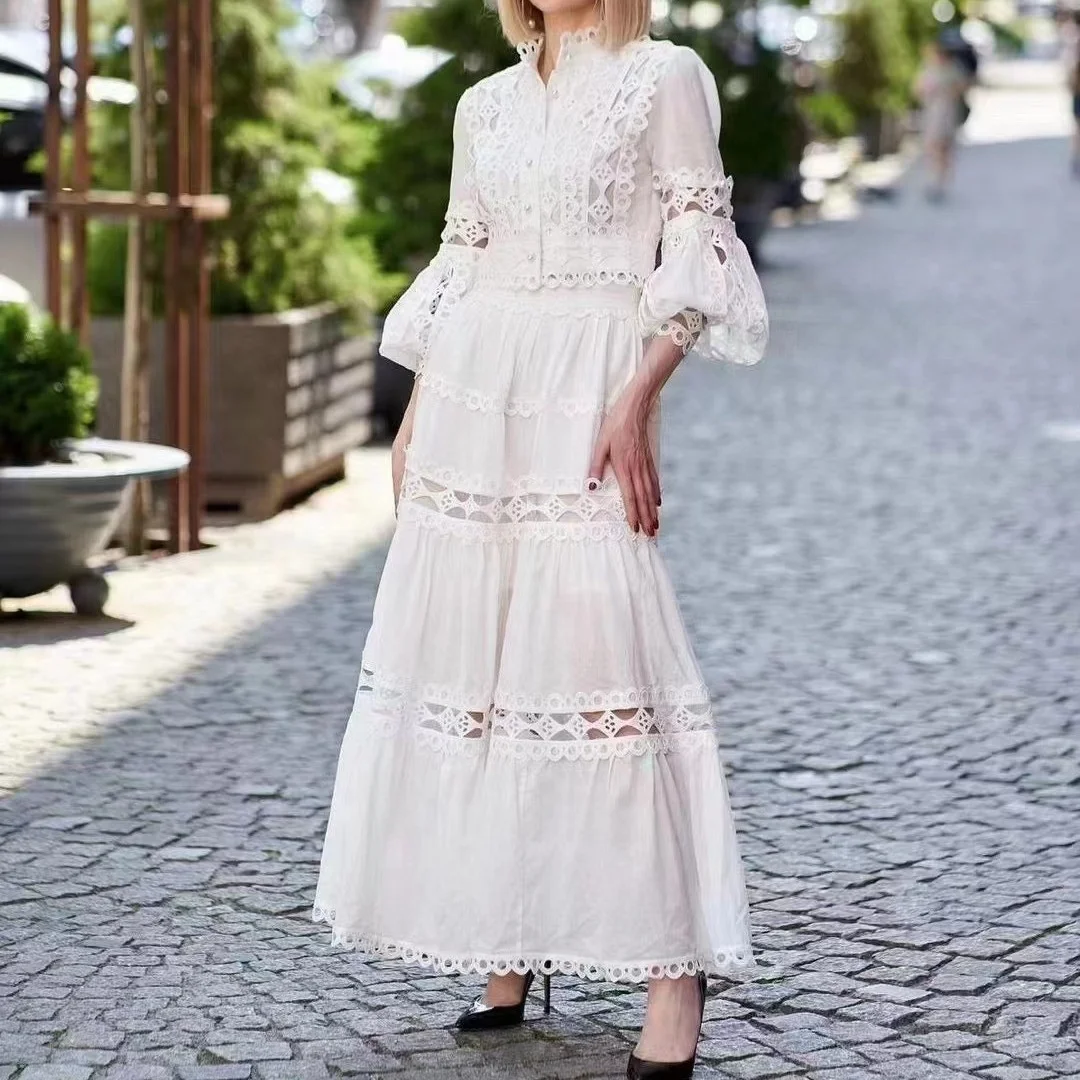 Fashion Elegant Flower Embroidery Lace Solid Two Piece Set Women Autumn Sexy Crop Tops Shirt + Long Maxi Skirts Suits