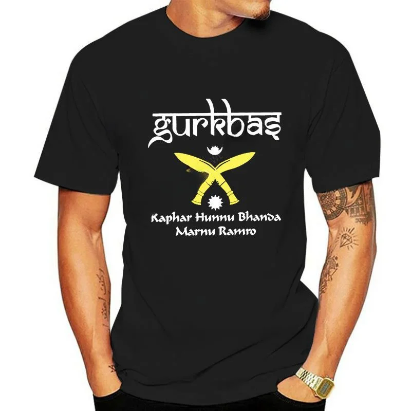 2024 cotton printed whitegold man summer short sleeve brand t-shirt Cotton top Gurkha Nepal India Special Force Black casual