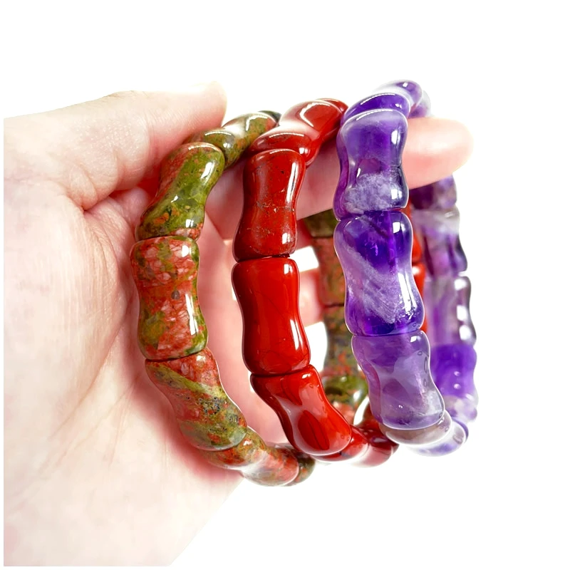 

2024 New Natural Stone 12X18MM Bamboo Bracelet Natural Stone Amethyst Tiger Eye Gold Obsidian Crystal Energy Gem High Jewelry