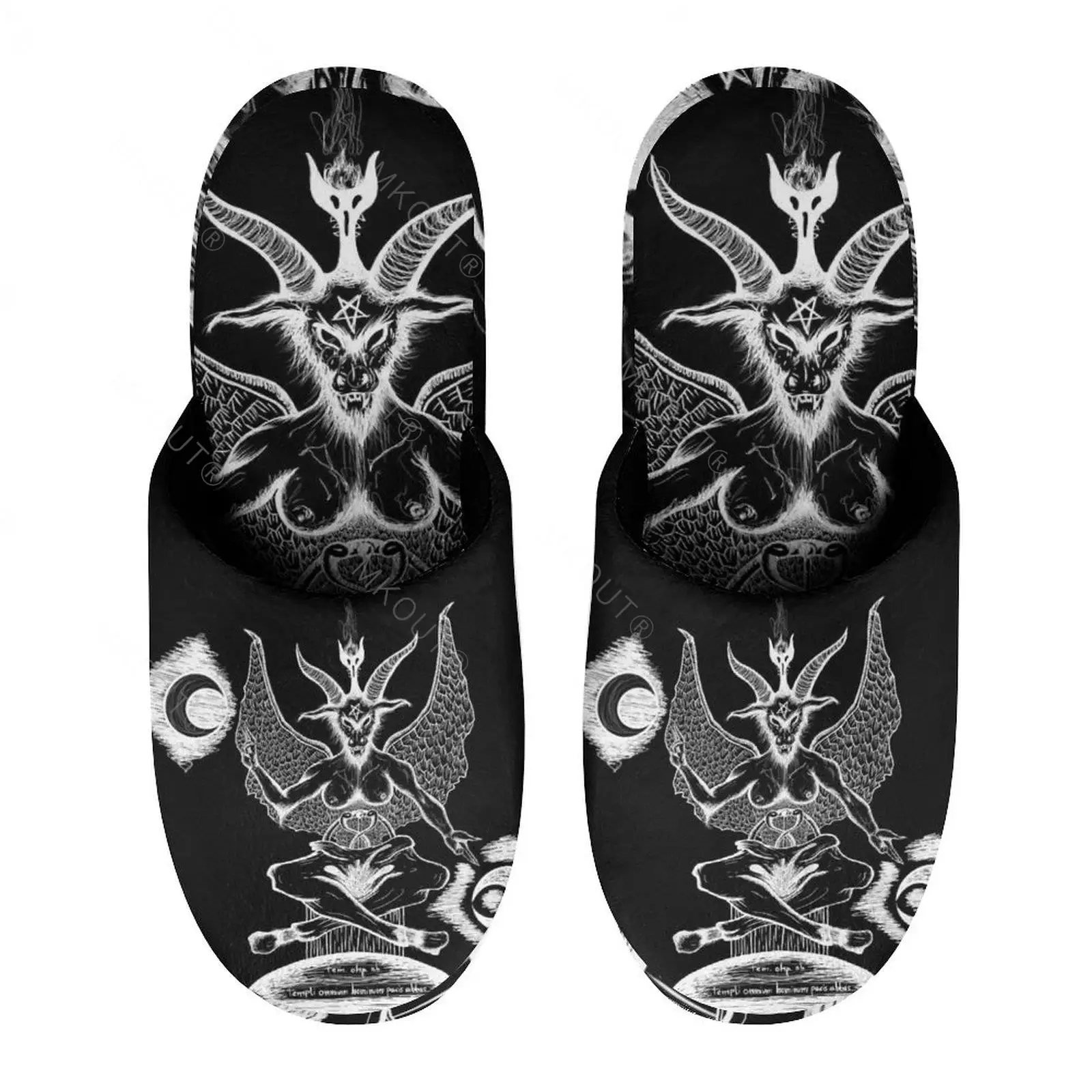 Pentagram Baphomet Satan Satanic Goth Gothic Goat (8) Warm Cotton Slippers For  Men Women Thick Soft Soled Non-Slip Fluffy Shoes