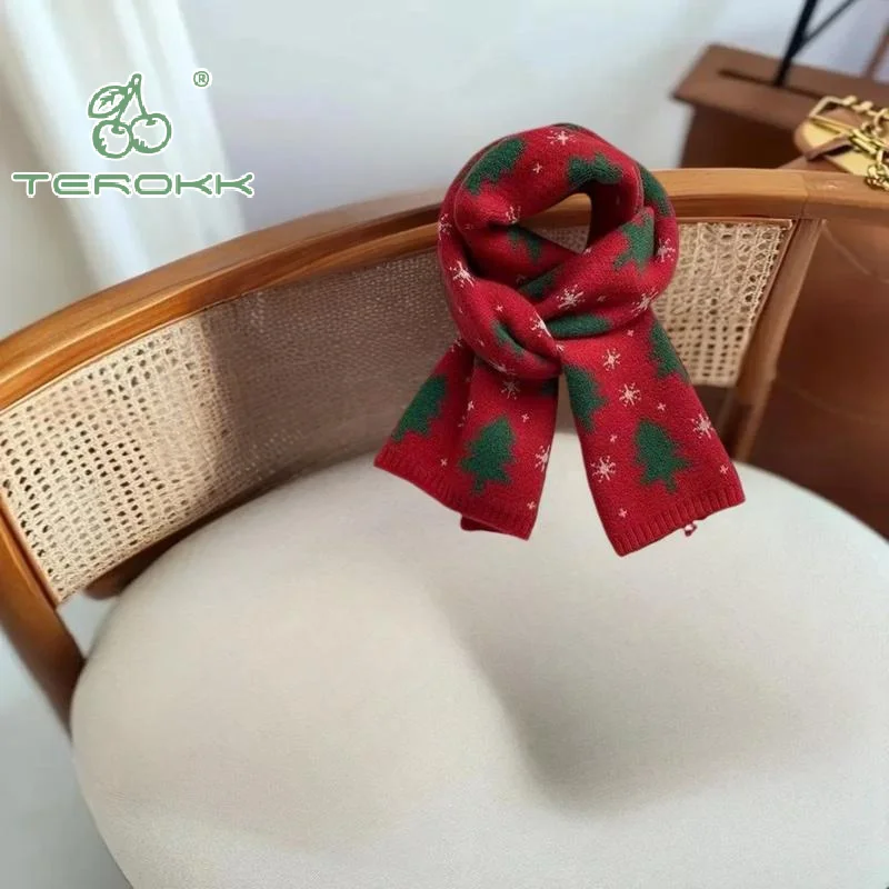 شجرة عيد الميلاد الأحمر وشاح محبوك تنوعا الخريف الشتاء الدافئة الرقبة حماية وشاح جو مباراة هدايا عيد الميلاد النسائية