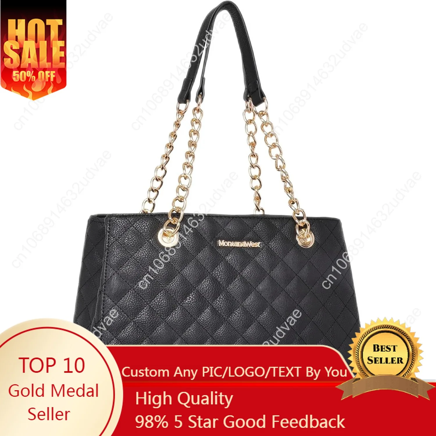 

Montana West MEDIUM Tote Bag for Women Quilted Chain Handbags Shoulder Purse