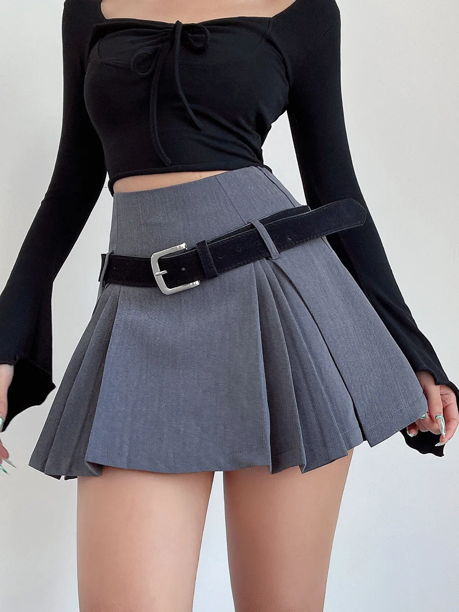 

Preppy Style Pleated Skirt Women Belt High Waist A-line Skirt JK Fashion Sweet Women Mini Skorts Belt C898