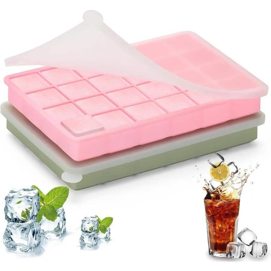 Bandeja para cubitos de hielo de silicona Bandeja para cubitos de hielo flexible de fácil liberación con tapa extraíble 24 cubitos de hielo por bandeja para whisky Fre Cocktail Reus