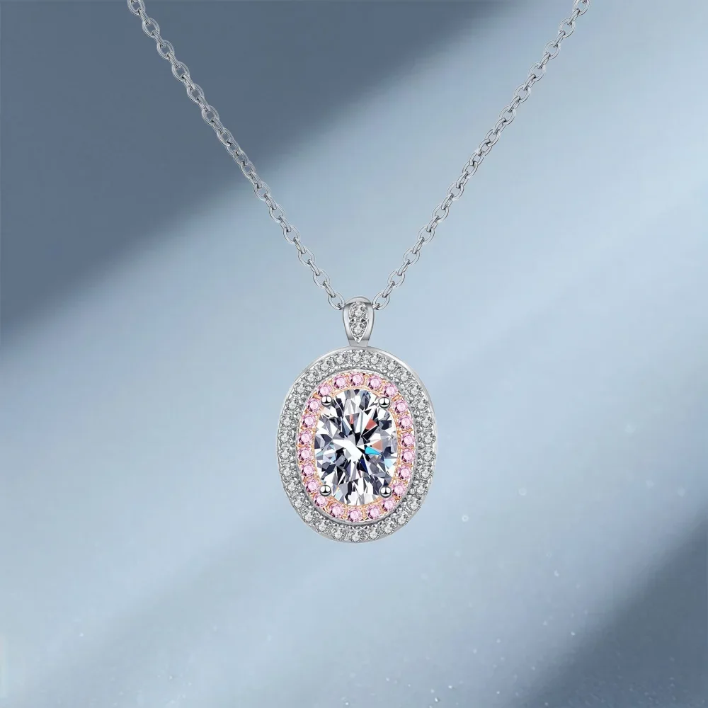 

1 Carat Moissanite Sweet Girl Heart Necklace for Women, Platinum Pt950 High Quality Elliptical Bag Pendant Wedding Fine Jewelry
