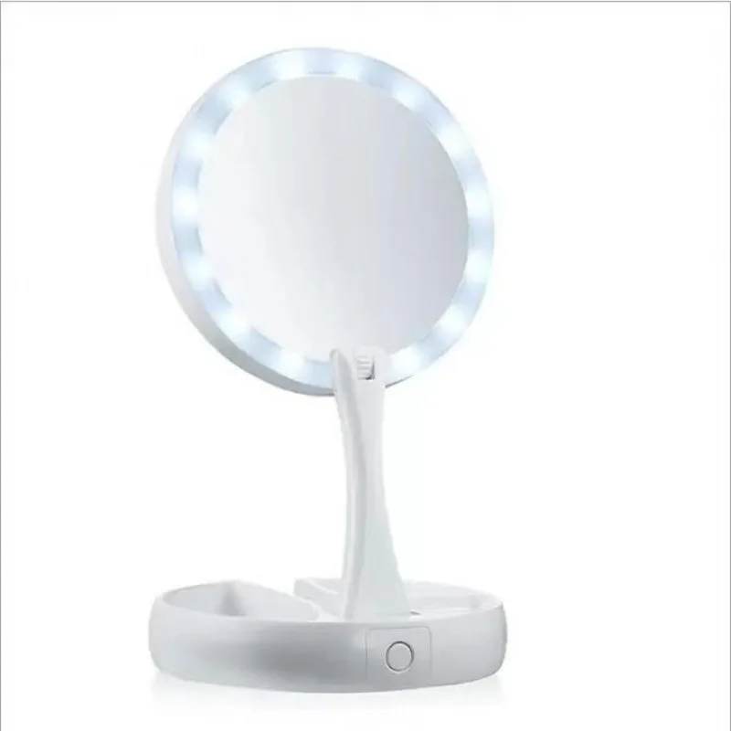 Foldable Led Makeup Mirror With Light 10X Magnifying Dual Purpose Double-Sided Mirror USB Charging Or Battery Table Mirrors