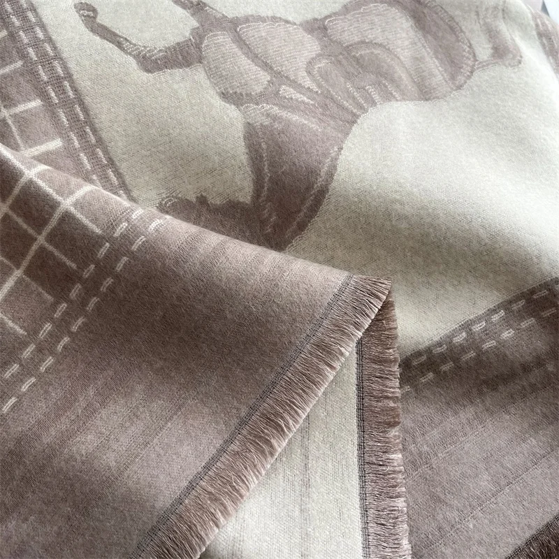 2024 Luxus Pferd Print Schal für Frauen Wärmer Winter Kaschmir Pashmina Schals Schals Weibliche Dicke Decke Wraps Foulard – Detail 11
