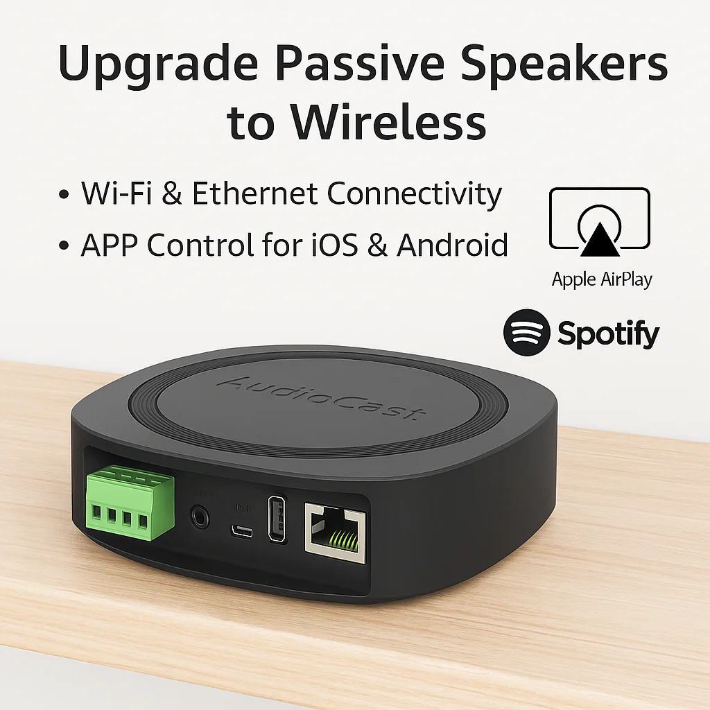 

Audiocast Amp50 wireless WiFi & Bluetooth 5 amplifier audio receiver lossless multi room airplay, DLNA, UPnP tidal