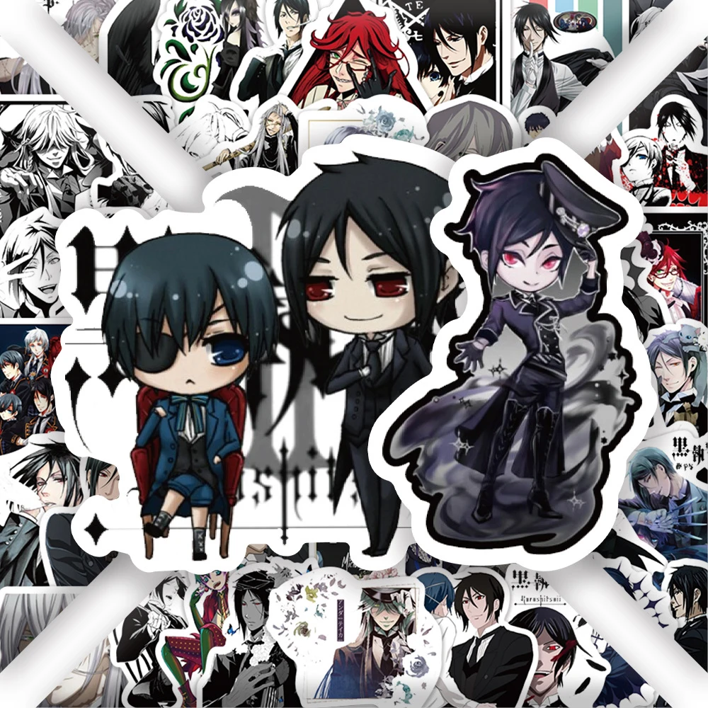 10/30/50 Uds. Pegatinas de dibujos animados de Black Butler Anime, calcomanías DIY para ordenador portátil, nevera, teléfono, monopatín, coche, pegatina impermeable, juguetes para niños