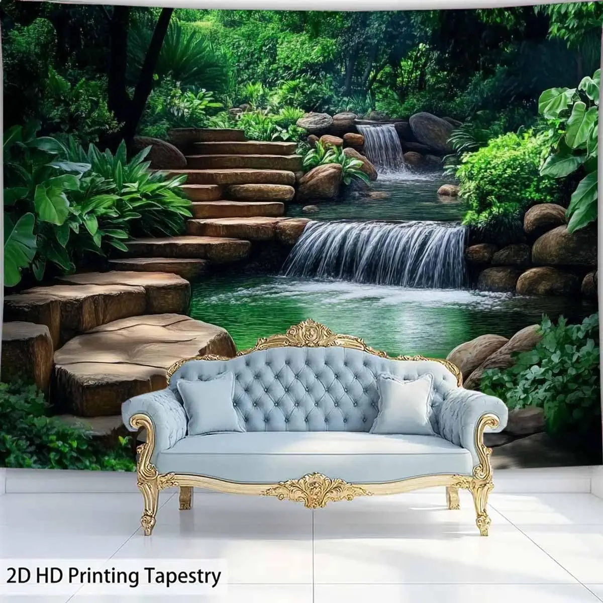 شلال الغابات نسيج جبل تيار المناظر الطبيعية الخضراء الطبيعة جدار الفن لغرفة النوم غرفة المعيشة ديكور النوم