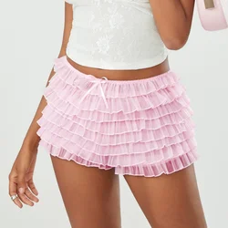 Women Cute Pink Lace Ruffled Layered Bloomers Shorts Y2k Fairy Tiered Pumpkin Boxer Shorts Party Boy Shorts Pettipants