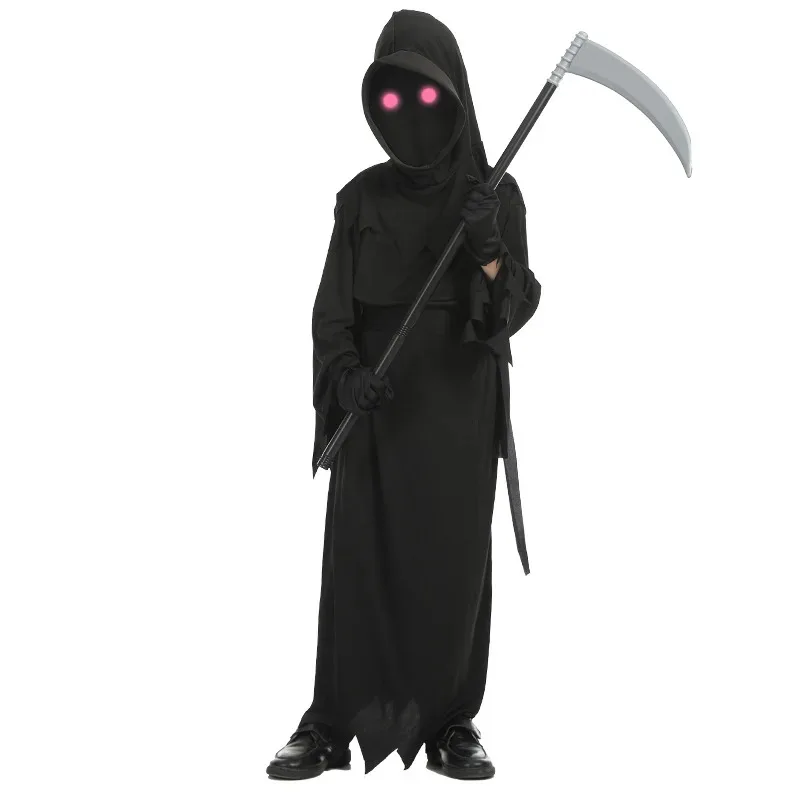 

DY20Хэллоуин Детский костюм Red Eye Grim Reaper Skeleton Праздничный черный комбинезон ужасов25