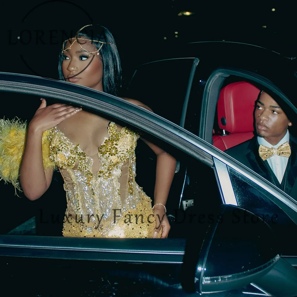 مثير كريستال فساتين لحضور الحفلات الموسيقية 2025 الترتر ريشة حورية البحر مساء رداء حفلات مأدبة مخصصة بلا أكمام vestidos largos fiesta