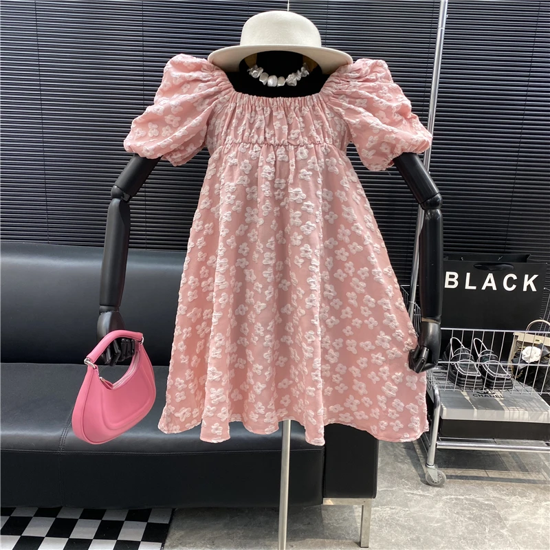 New 2022 fashion Designer new style Famous brand jacquard weave puff sleeve square neck Doll skirt Temperament sweet dress