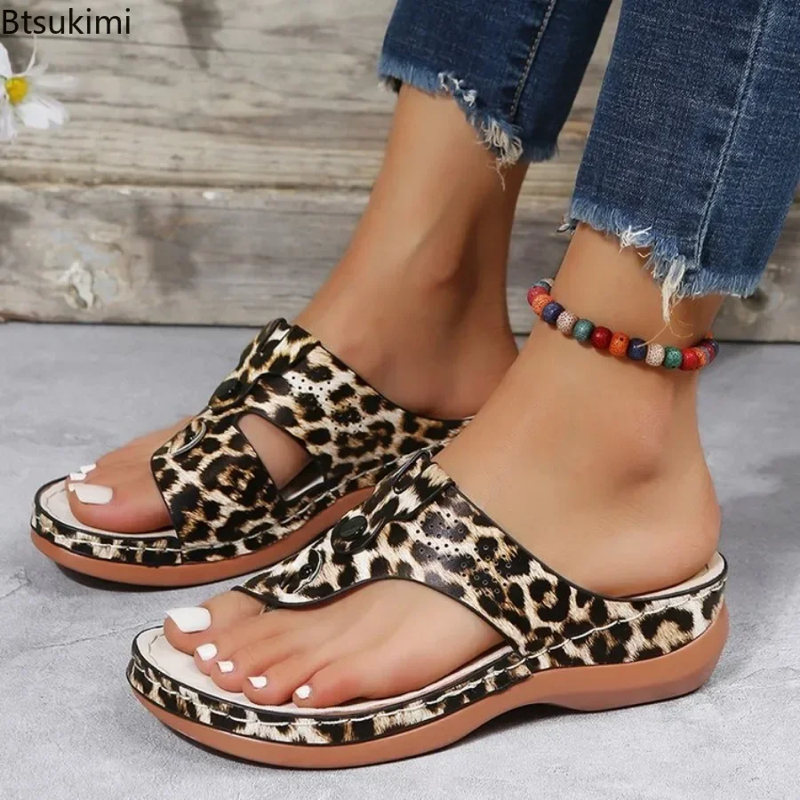 2024 Women's Casual Slippers Peep Toe Wedge Heels Summer Sandals Lady Non Slip Slippers Beach Sandals for Women Large Size Shoes