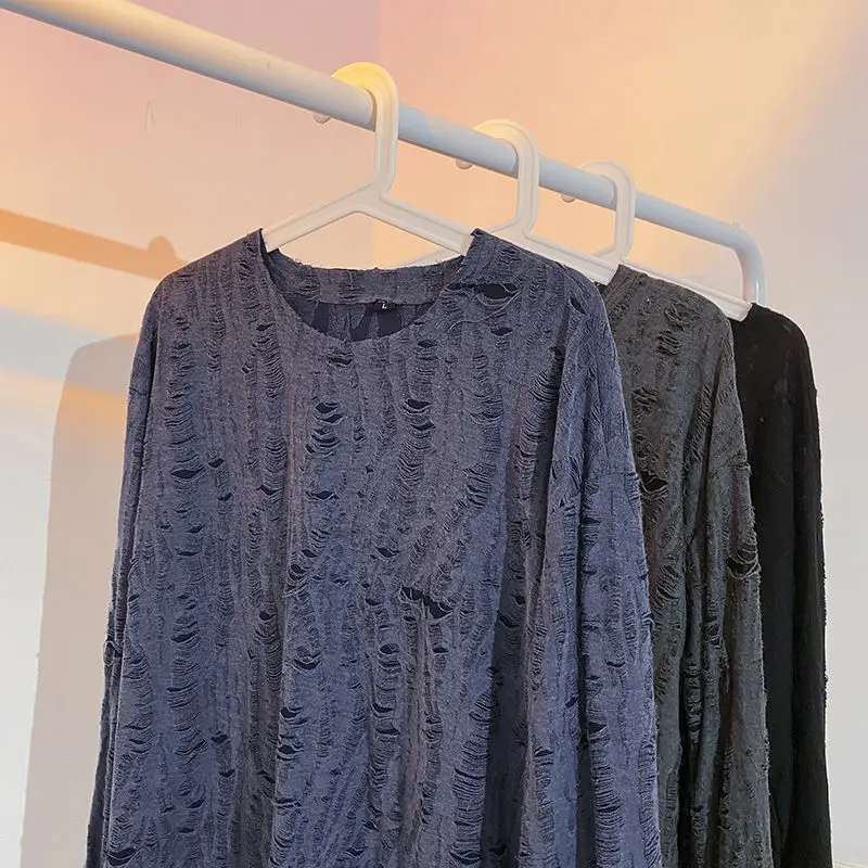 

Distressed Long Sleeve Loose Fit Retro Dopamine Hong Kong Style Tee