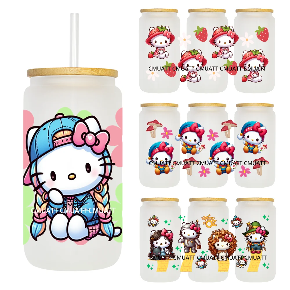 

Lovely Cartoon Cat With Hats 16OZ UV DTF Cup Wrap Transfer Sticker Custom Label DIY Durable Waterproof Logo For Libbey Glass Can
