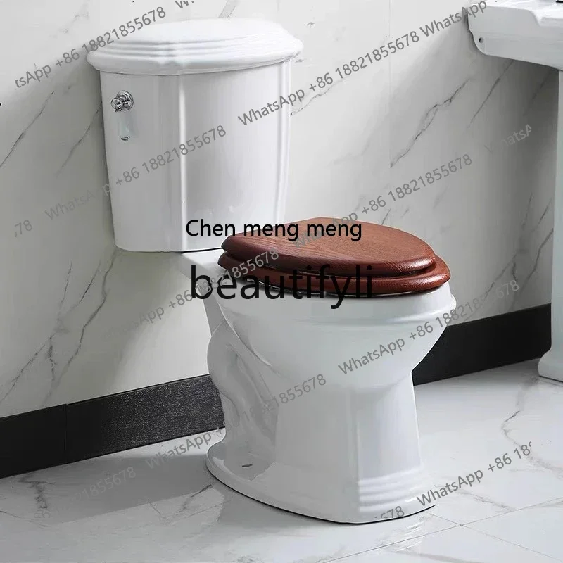 Classical toilet American retro solid wood cover one-piece toilet full copper side press gold handle ceramic