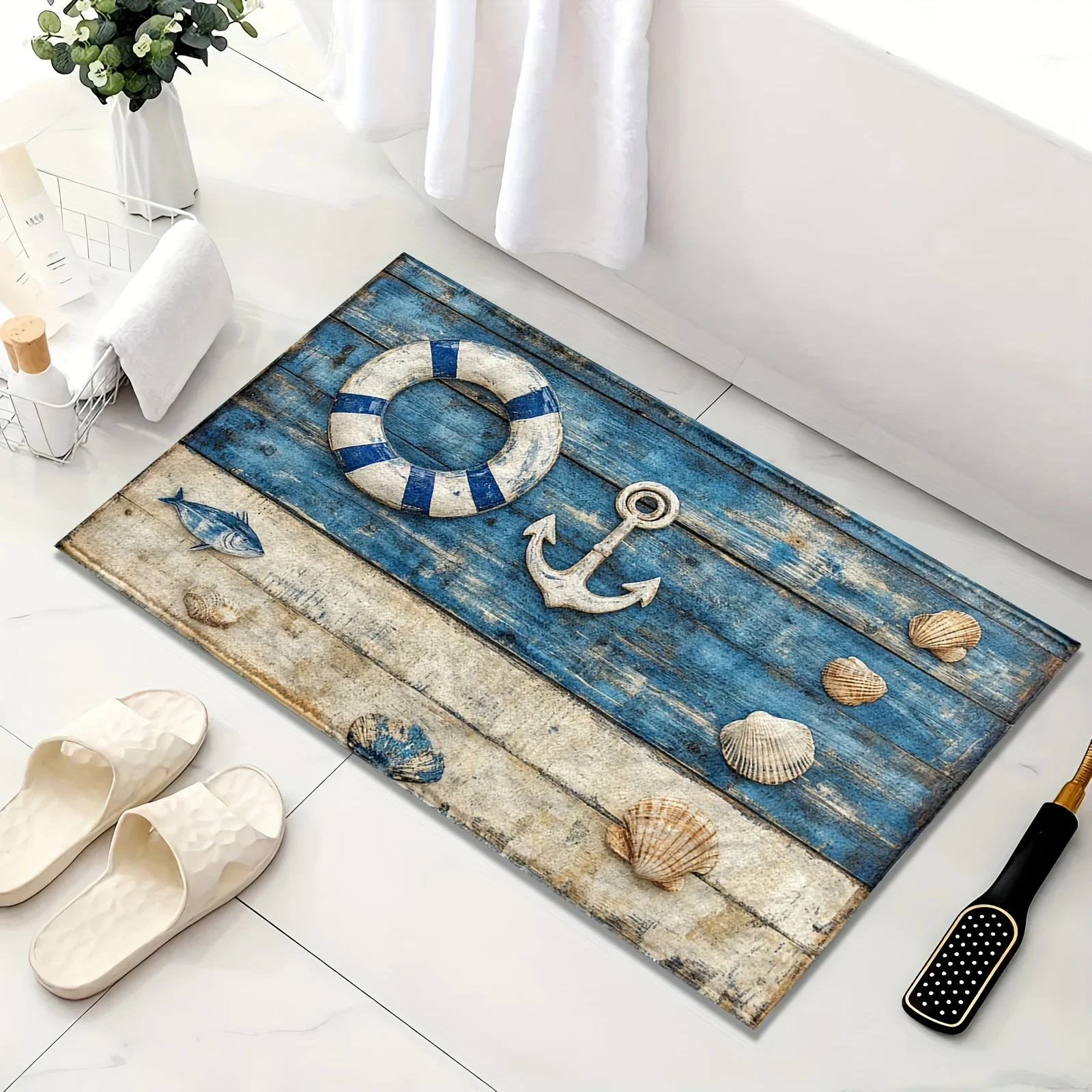 VIKAMA Ocean Wind Navigation Theme Bathroom Carpet Anti slip and Easy to Clean Bathroom Entrance Home Decoration