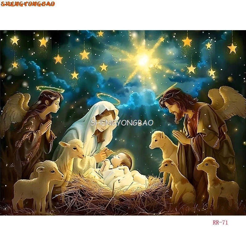 SHENGYONGBAO Nativity Scene Manger Photography Backdrops Props Christmas Day Fireplace Birth of Jesus New Year Background RD-48