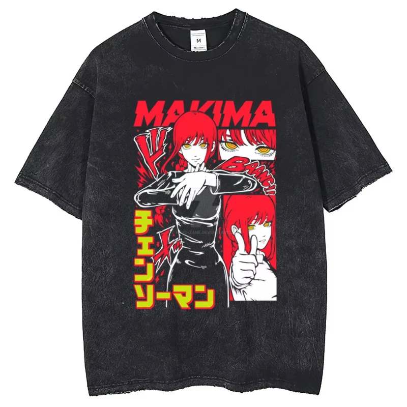 حار أنيمي بالمنشار رجل ملابس علوية من القطن الجرافيك غسلها تي شيرت الرجال مانغا بلايز خمر تي شيرت Harajuku #4