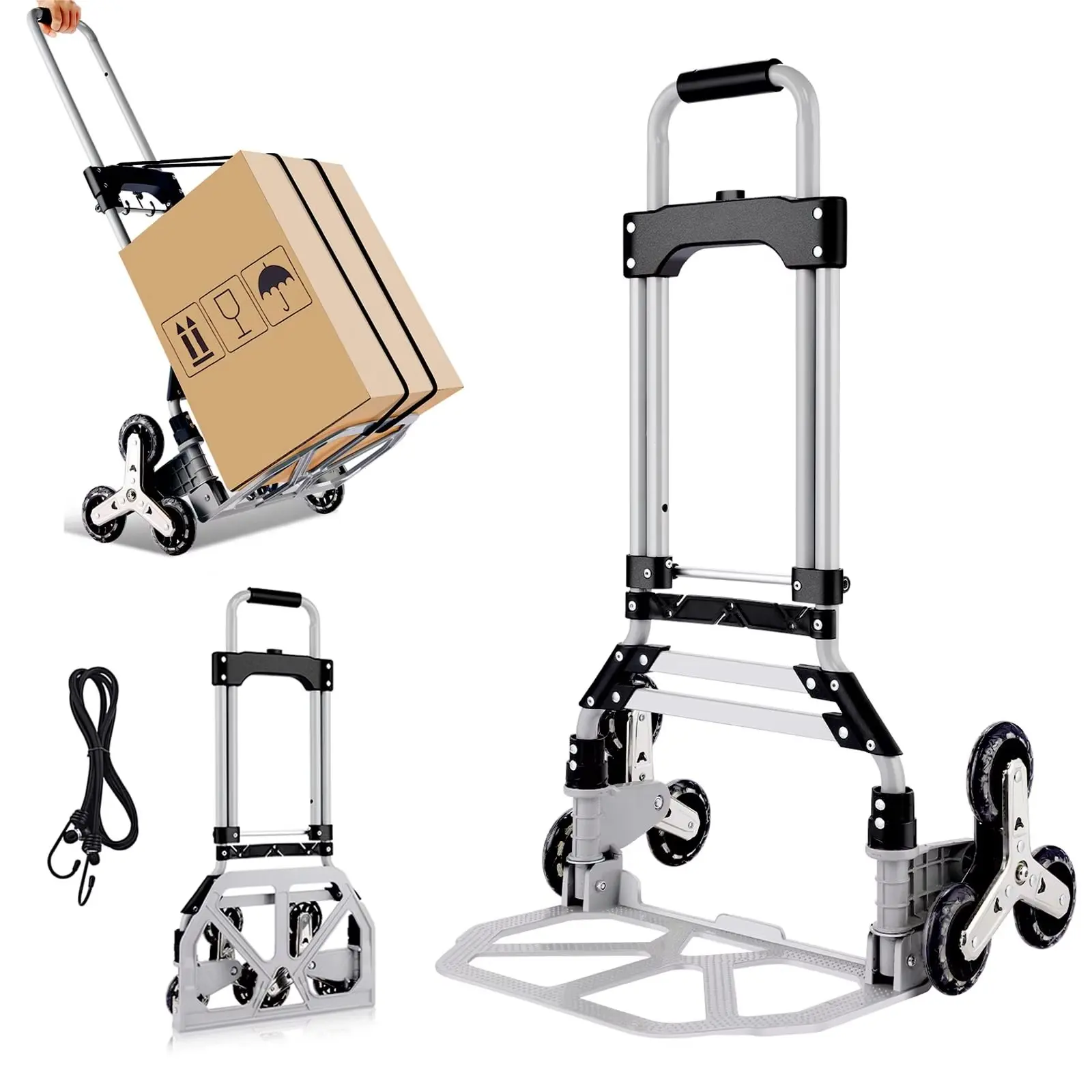 Hotel Trolley 3 Wheels Aluminium Alloy Stair Portable Climbing Cart Folding Hand Truck Luggage Cart With Telescoping Handle