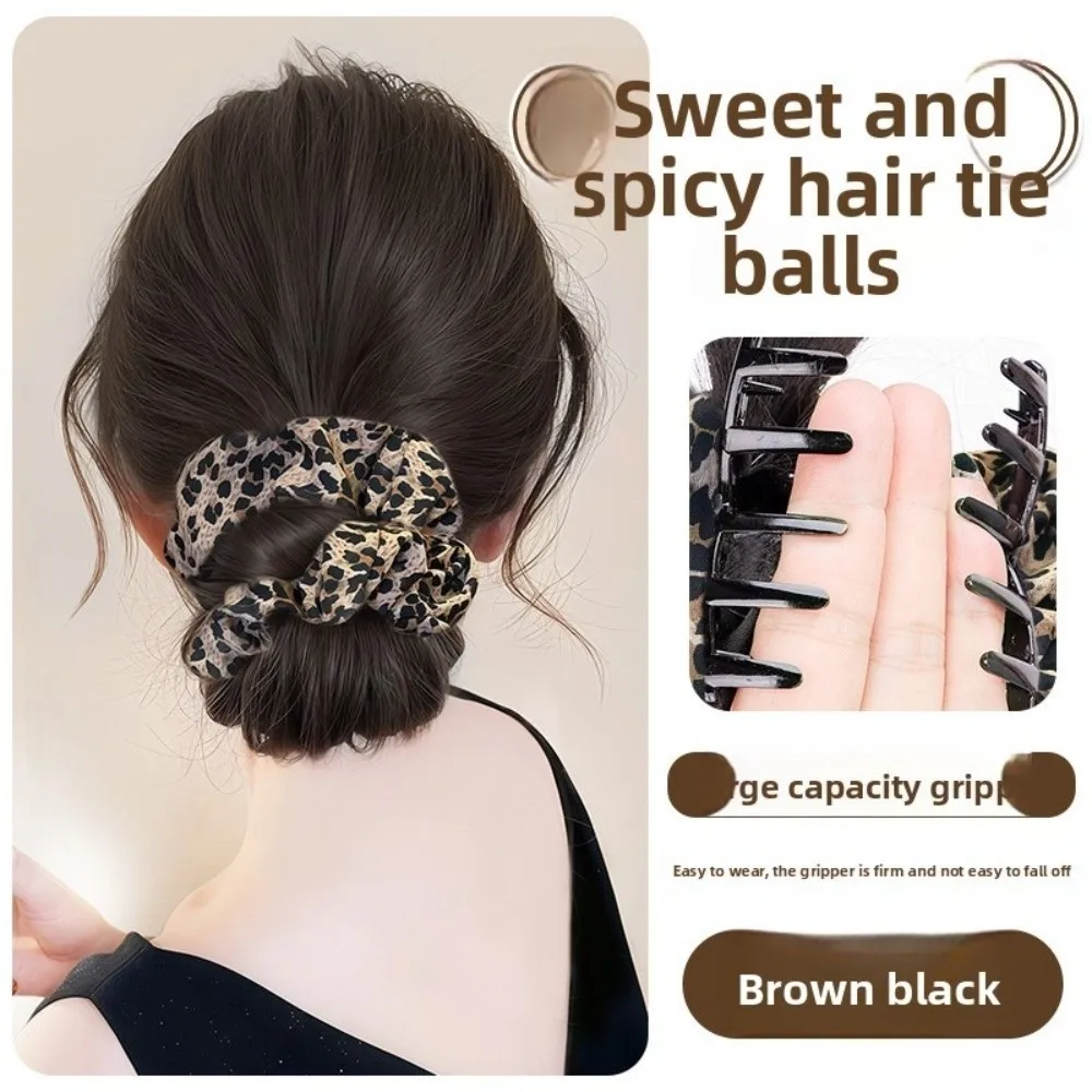 

New Synthetic Hair Bun Claw Clip Leopard Print Brown Wig Hair Clip with Hair Tie Fluffy Bun Head Wig Hair Accessories For Woman