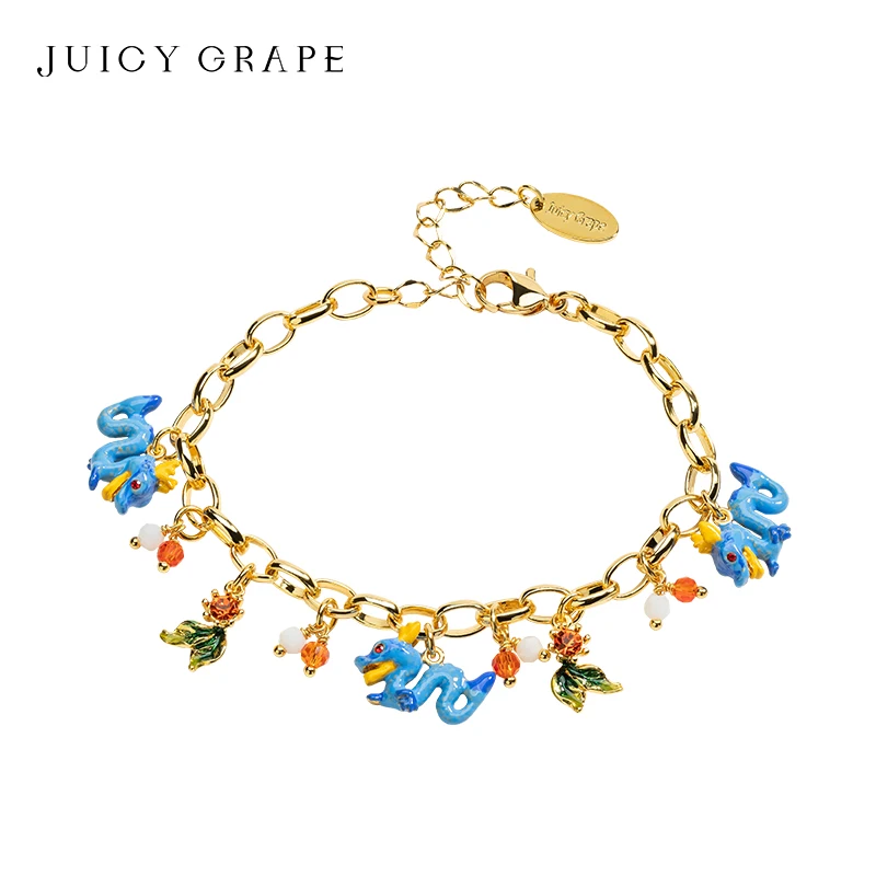 Juicy Grape Chinese Dragon Bracelet Handmade Enamel Bracelet Adjustable Animal Braceles  Plated 18k Real Gold Gifts for Women