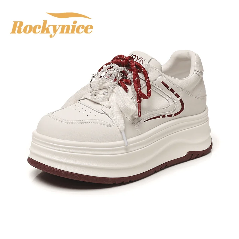 7CM High Platform Sneakers Women Casual Leather Sport Shoes New Spring Vulcanized Skateboard White Shoes Woman Chaussures Femme