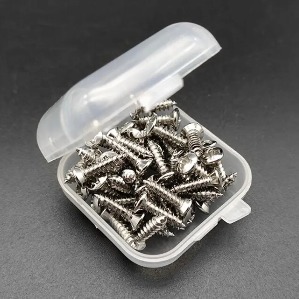 50Pcs 12mm Stainless Steel Guitar Pickguard Screws With Storage Box Fit ST Electric Guitar Bass Panel Mount Replacement Hardware