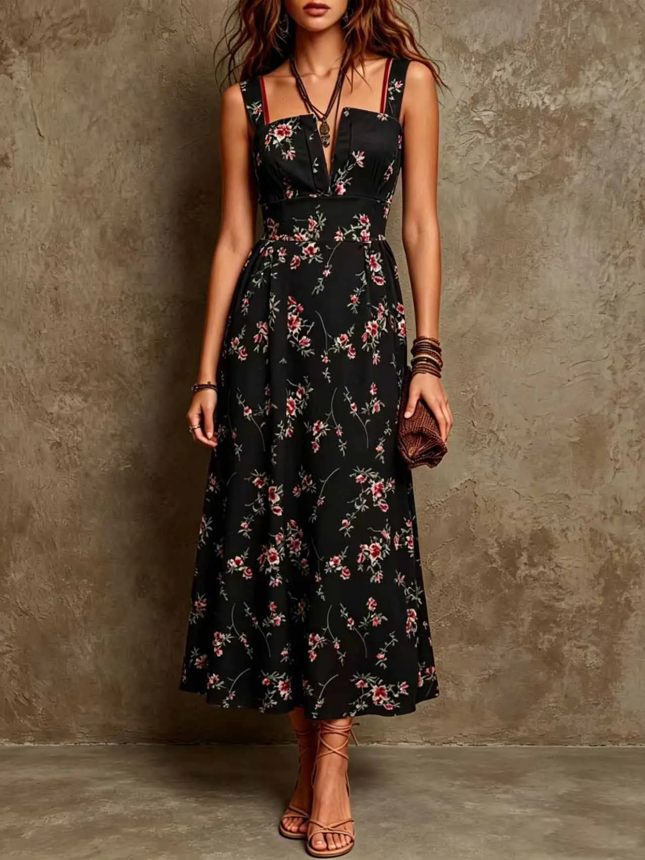 Bohemian Square Neck Printed Dress Dresses Spring Summer Floral Maxi Jumpsuit Playsuit Matching Set 6