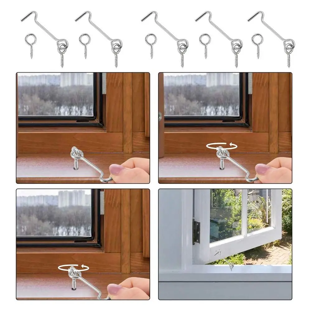 20pcs Practical Zinc-Plated Iron Swivel Window Hook Sturdy Universal Gate Hook Rust Resistant Cabin Hook Latch Barn