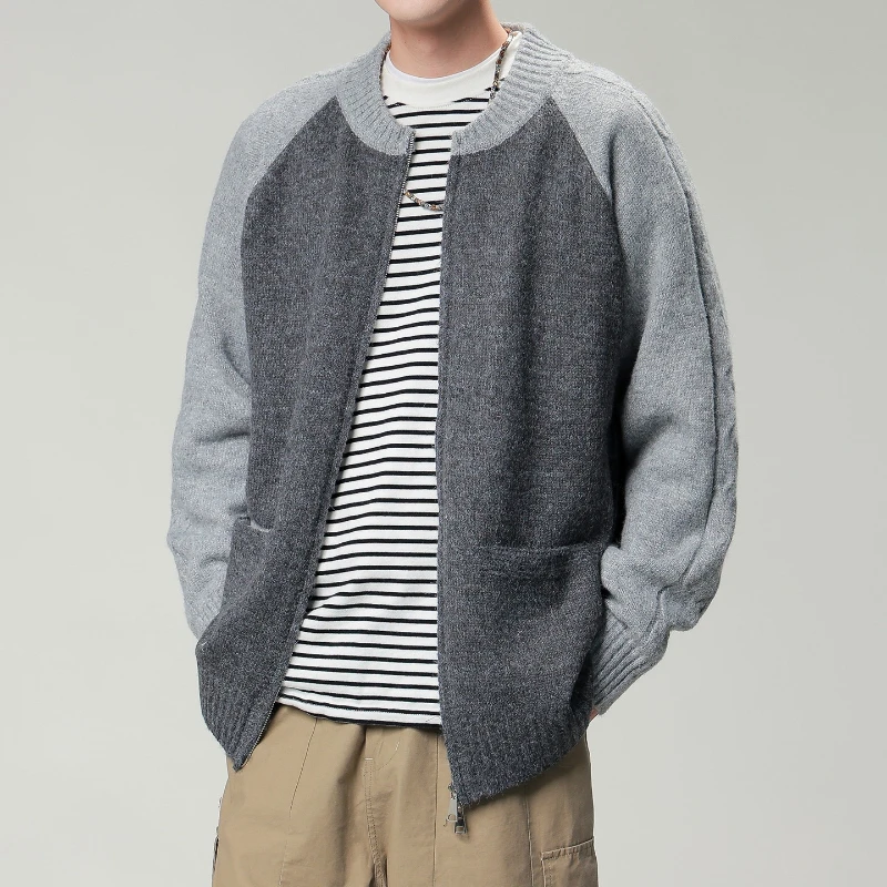 Long Men's Cardigan Sweaters Full Zip Up Slim Fit Stand Collar Sleeve, Pockets, Casual, Two Front Pockets Sweater for Fall