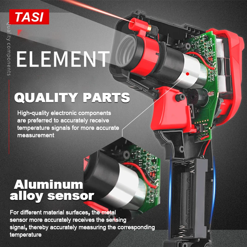 TASI-termómetro láser infrarrojo para cocina, medidor de temperatura de 880/680/480/400 grados de aplicación, medición de área grande