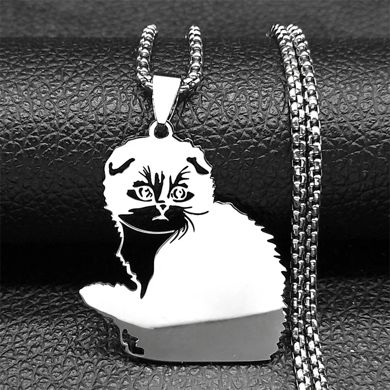 Cute Cat Kitty Pendant Necklace For Men Women Stainless Steel Gold Silver Black Color Lovely Animal Chain Jewelry