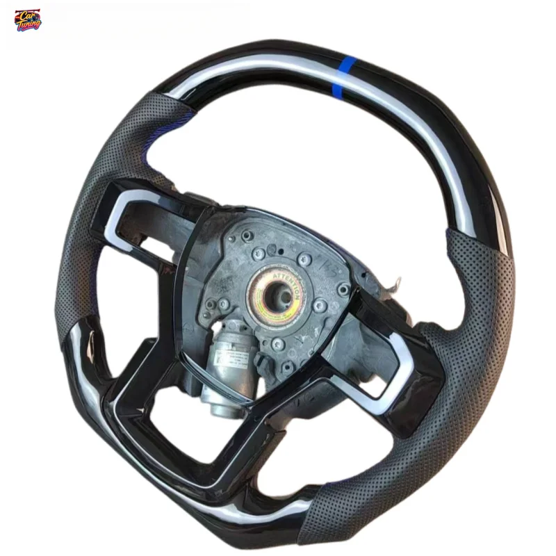 Custom D-shaped Black Perforated Leather Steering Wheel for Ford Ranger Raptor Without Airbag