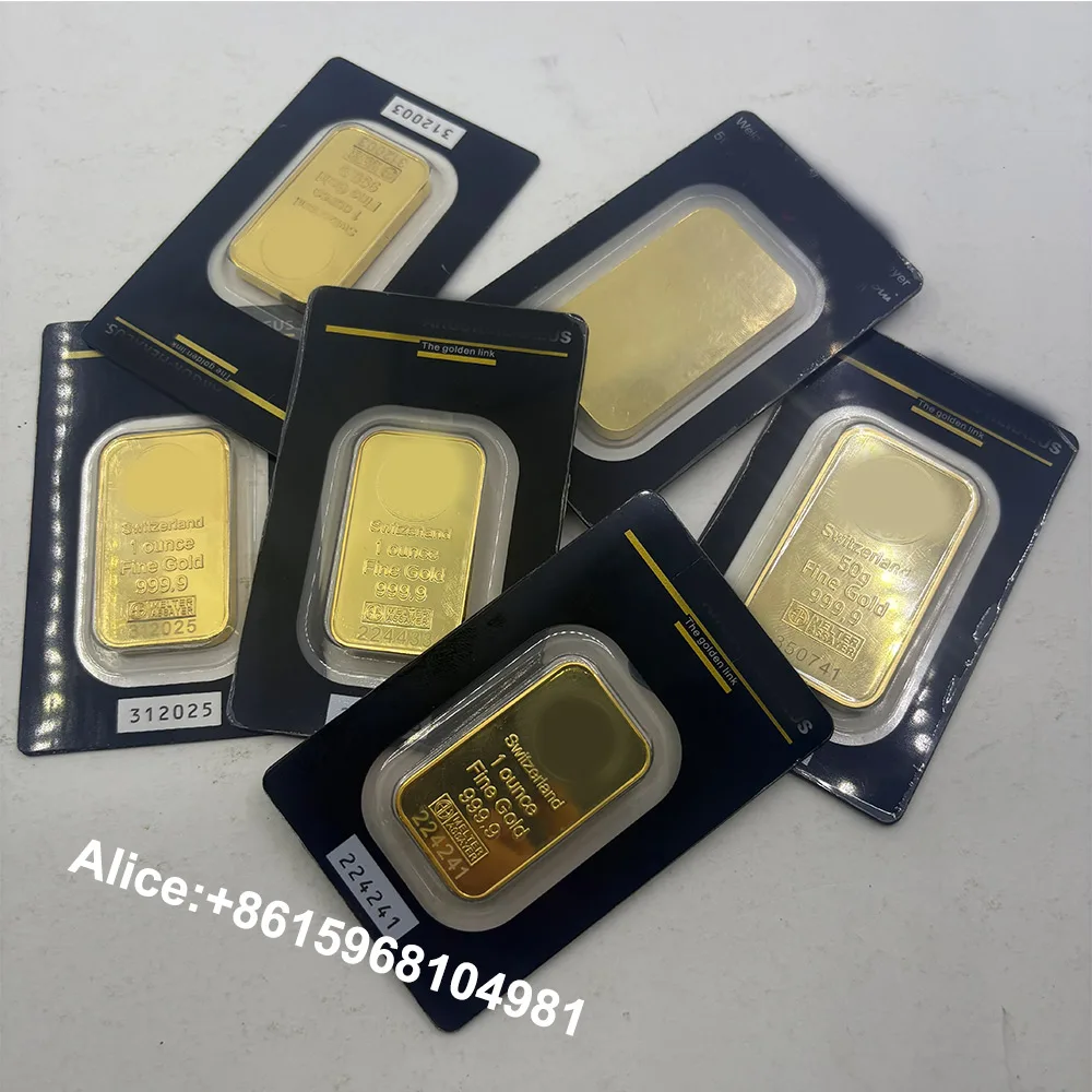 

1oz /50g 24K Gold Plated Bar Swiss Argor Copper Bullion Switzerland Gold Bar With Different Serial Number Sealed Packing Gifts