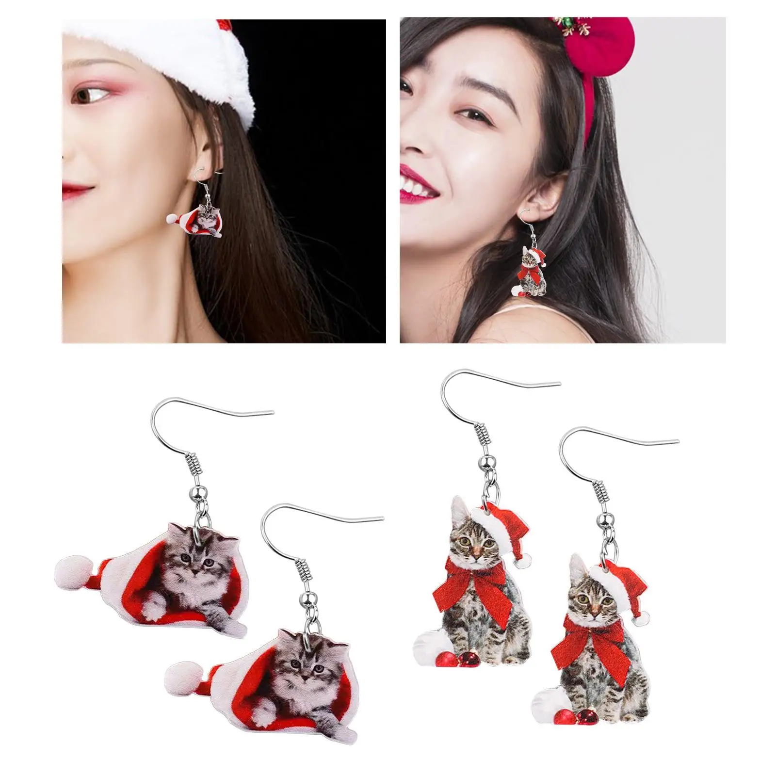 Adorable Christmas Cat Theme Earrings Decor Dangle Drops for Holiday Season Dating Party Favors Stage Performance Show Proms