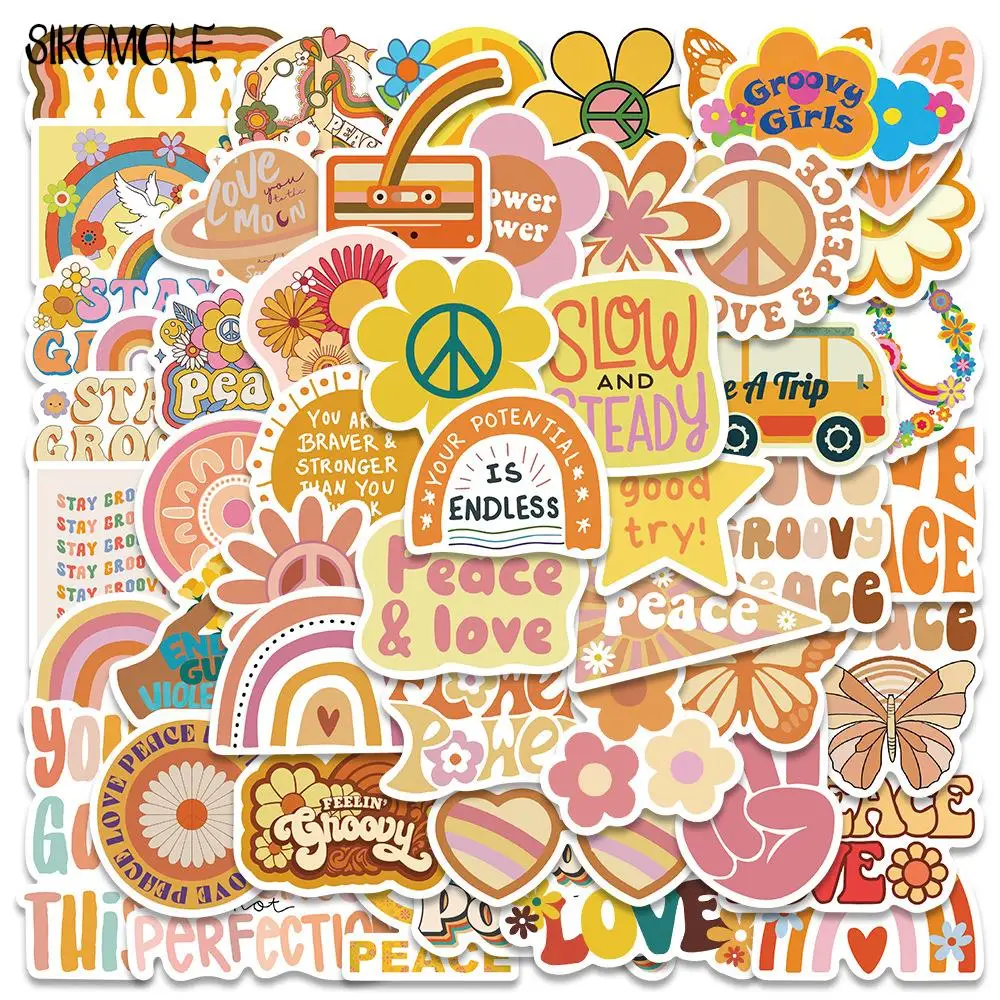 10/30/50PCS Cartoon Cute Groovy Boho Hippie Stickers Yellow DIY Toys Laptop Luggage Skateboard Guitar Graffiti Decals Sticker F5