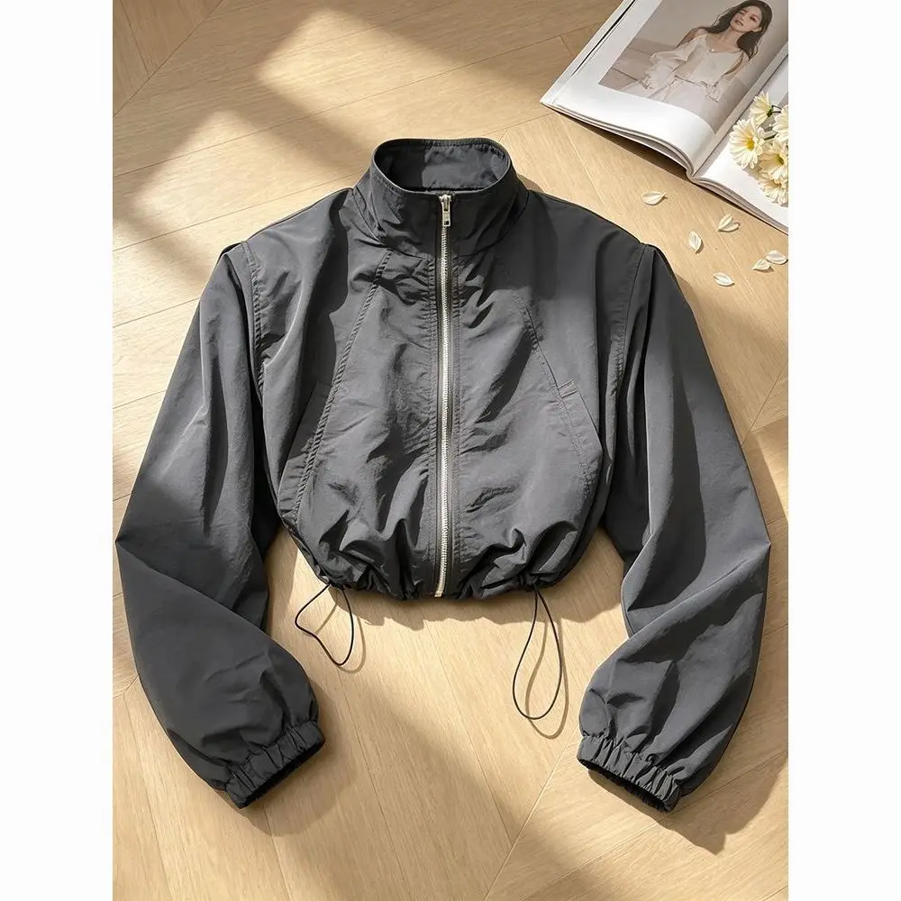 Fashion Stand Collar Casual Small Short Coat Women's 2026 New Summer Loose Thin Sunscreen Jacket Zipper Sun Protection Clothing