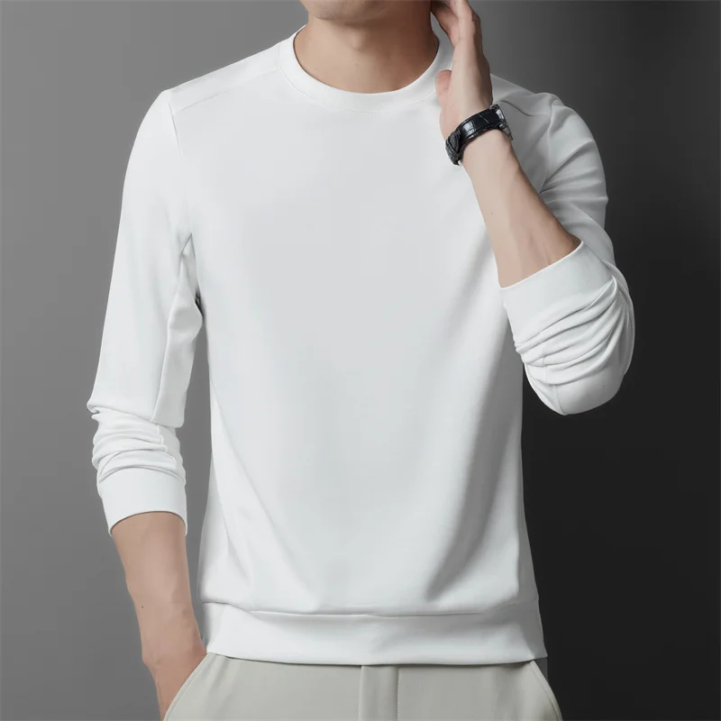 

Quiet Luxury Men's Solid Color Sweatshirt White Black Gray Green Cotton Tops Round Collar Basic Match Attire Collection Male
