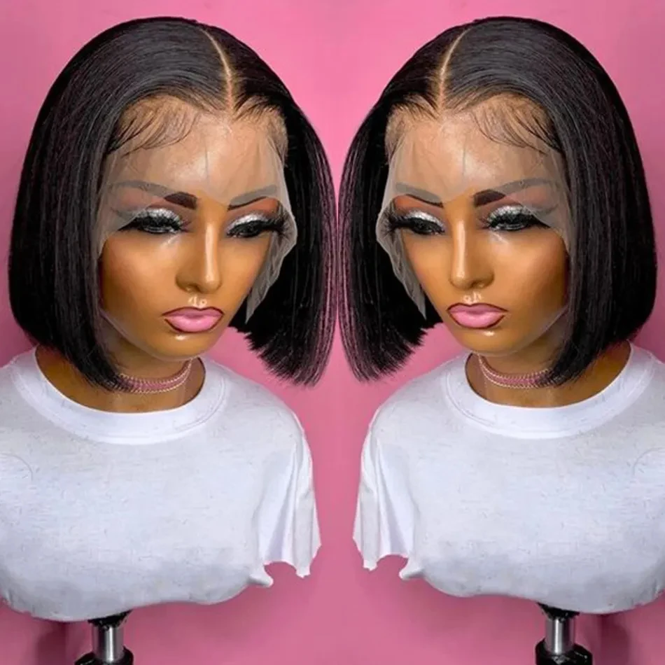 13x4 Short Bob Straight Lace Frontal Wigs 12 14 16 Inch Pre Plucked 4x4 Transparent Lace Front Closure Wig Brazilian Remy 100% Human Hair 230% Density