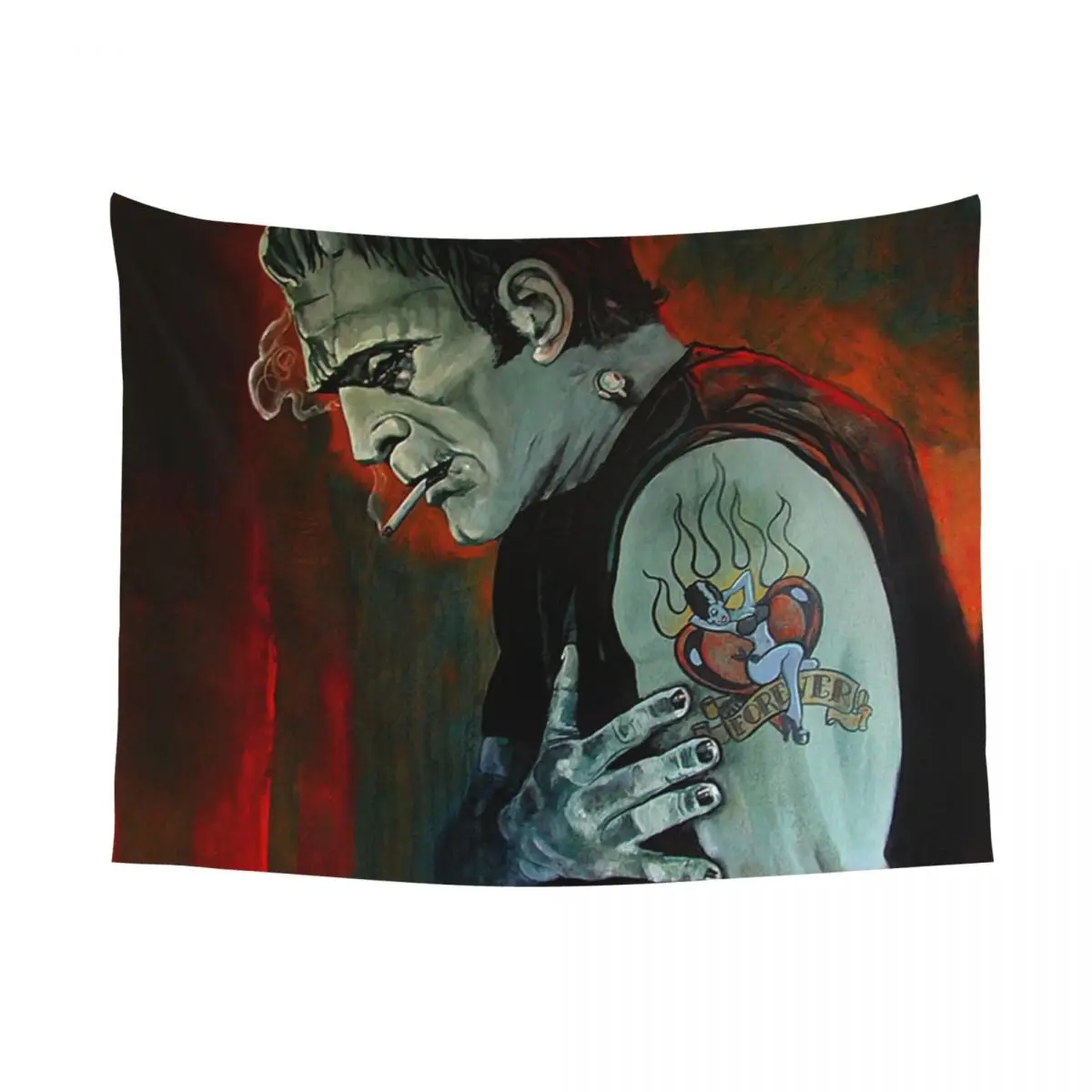 Broken Hearted Frankenstein Monster Tattoo Art Tapestry Home Decor Customized Hippie Wall Hanging Tapestries for Bedroom