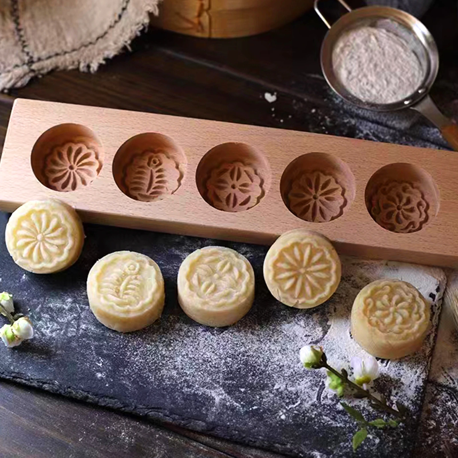 

Pastry Baking Mold Wooden Moon Cake Mold Chinese Traditional Pattern DIY Moon Cake Molder Kitchen Tool Pastry Baking Tool